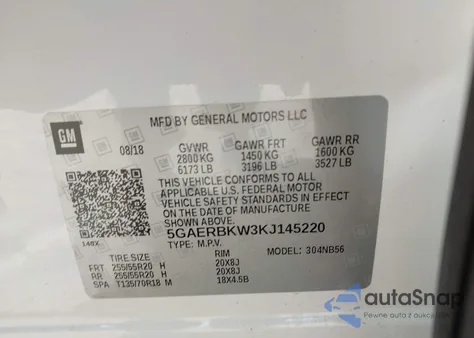 2019 Buick Enclave Fwd Essence z USA, uszkodzony, nr VIN 5GAERBKW3KJ145220